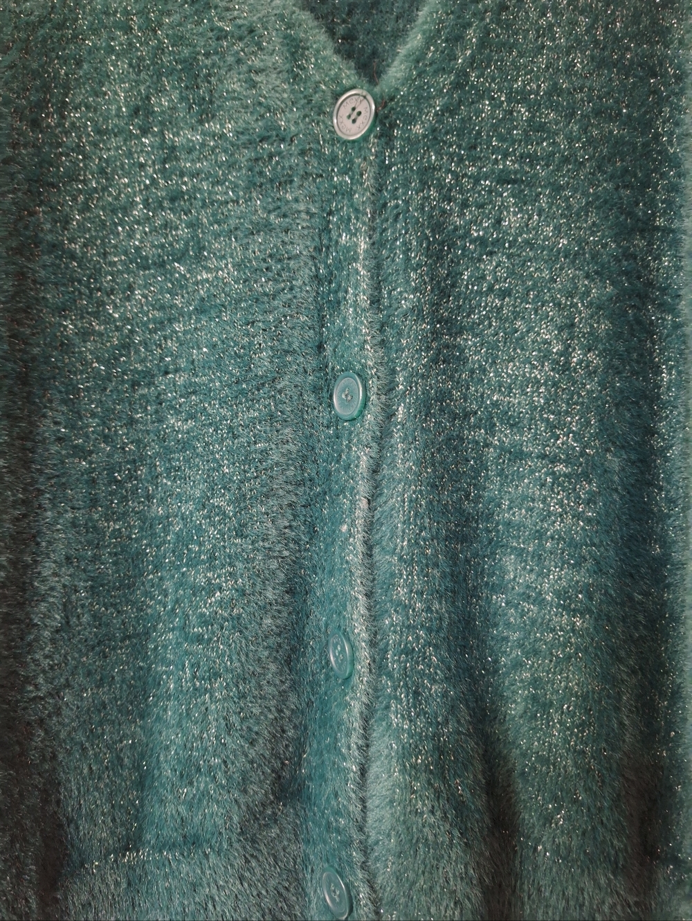 Mexx Emerald Green Metallic Eyelash Knit Cardigan S Holiday Soft Cozy Jewel Tone - Picture 3 of 10